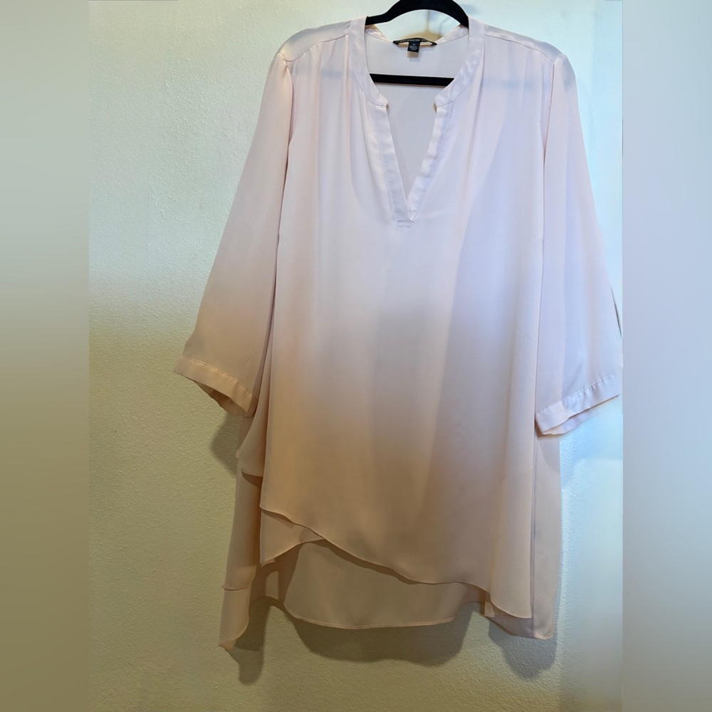 Dreamy Zac & Rachel Pale Pink Asymmetric Layered Blouse Tunic Pastel Blush 2X